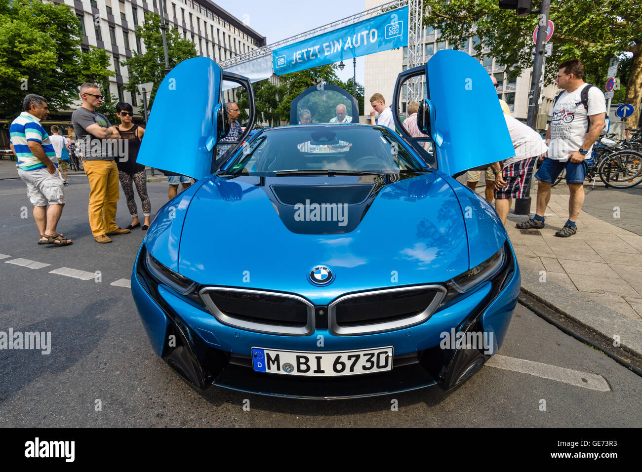 Supercar BMW i8 - first introduced as the BMW Concept Vision Efficient Dynamics, is a plug-in hybrid sports car developed by BMW Stock Photo