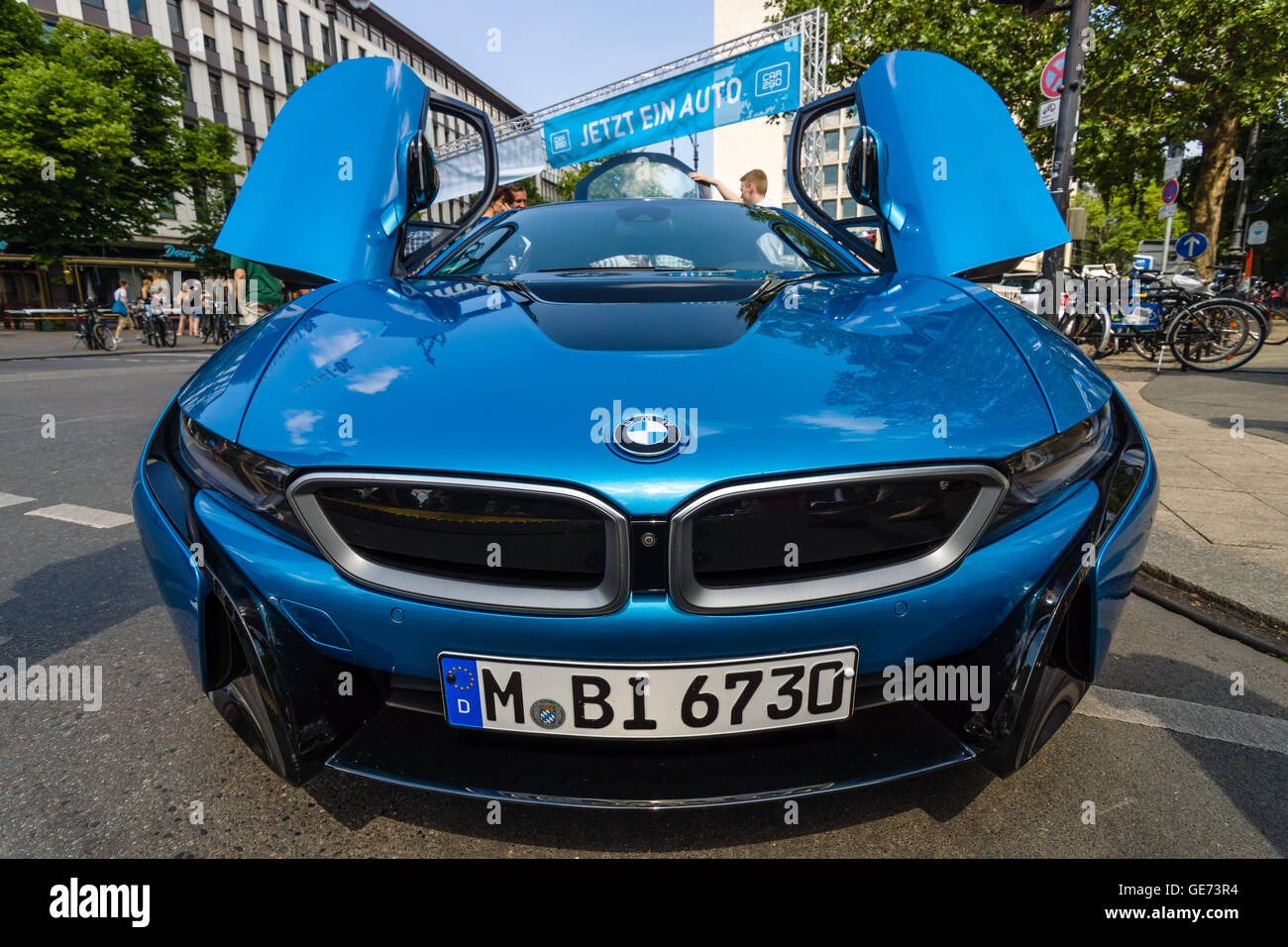 Supercar BMW i8 - first introduced as the BMW Concept Vision Efficient Dynamics, is a plug-in hybrid sports car developed by BMW Stock Photo