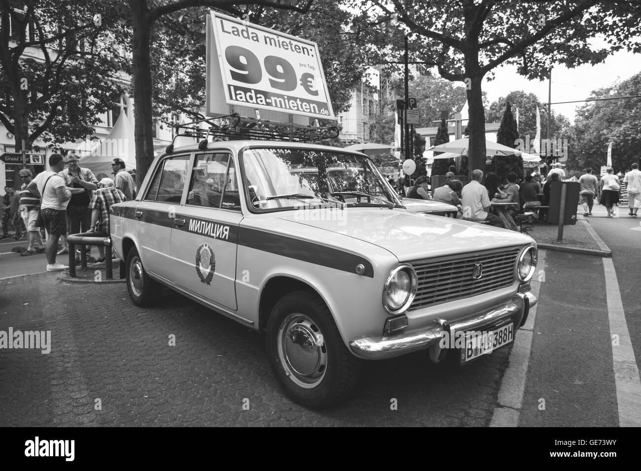 The popular Soviet car VAZ 2101 in the colors of the traffic police of the USSR. Stock Photo