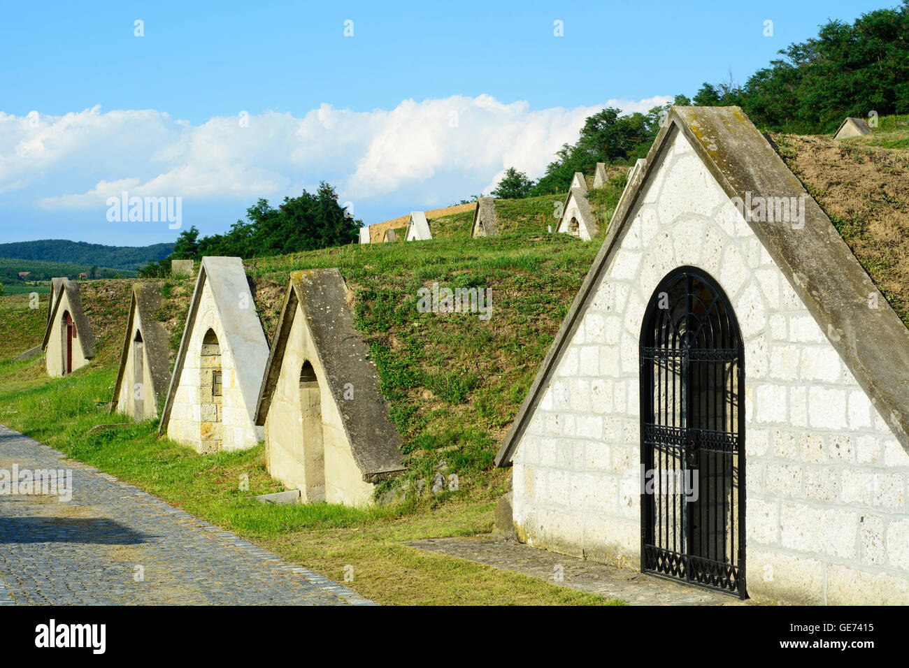 Wine cellars in Hercegkut near Sarospatak Tokaj region Hungary Button Hill Stock Photo