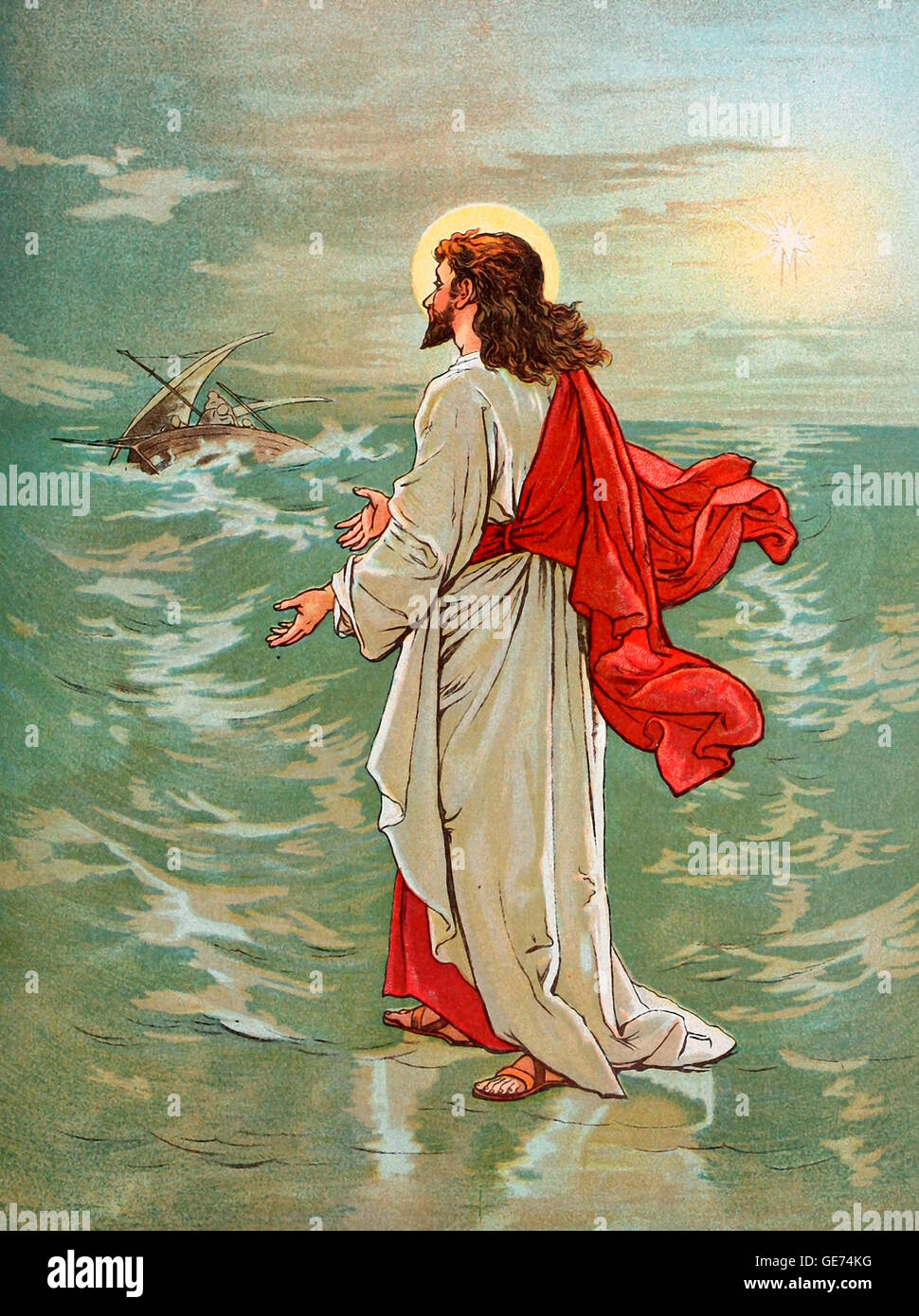 Jesus walking on the waves. Stock Photo