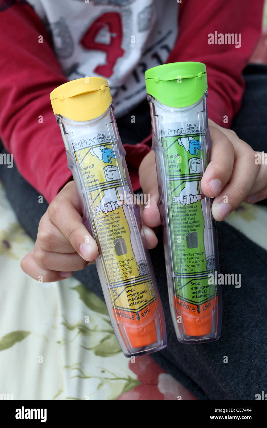 Close up image of EpiPen - Adrenalin injection for Anaphylaxis Stock Photo