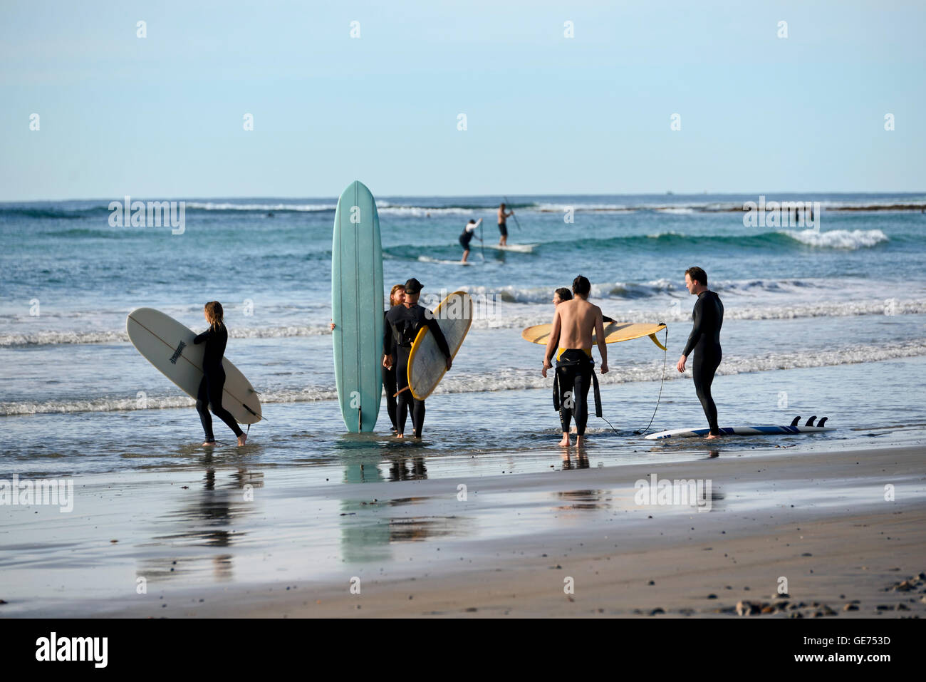 A group of surfers on a beach in San Diego, California Stock Photo Alamy