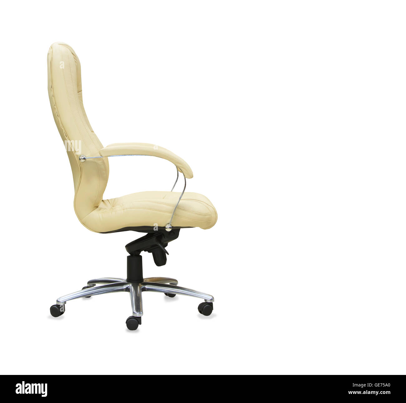 The office chair from beige leather. Isolated Stock Photo Alamy