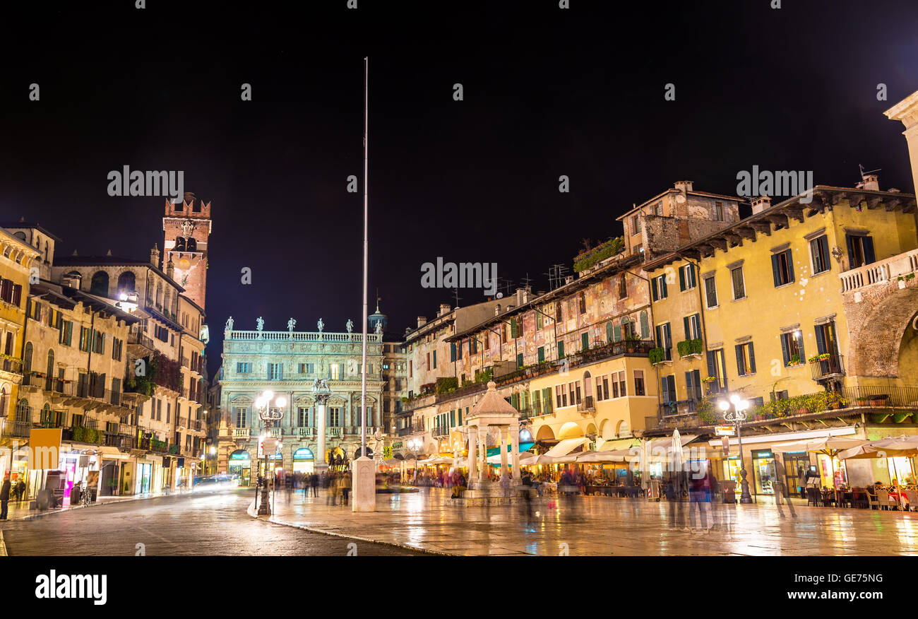 Piazza delle Erbe (Market's square) in Verona - Italy Stock Photo