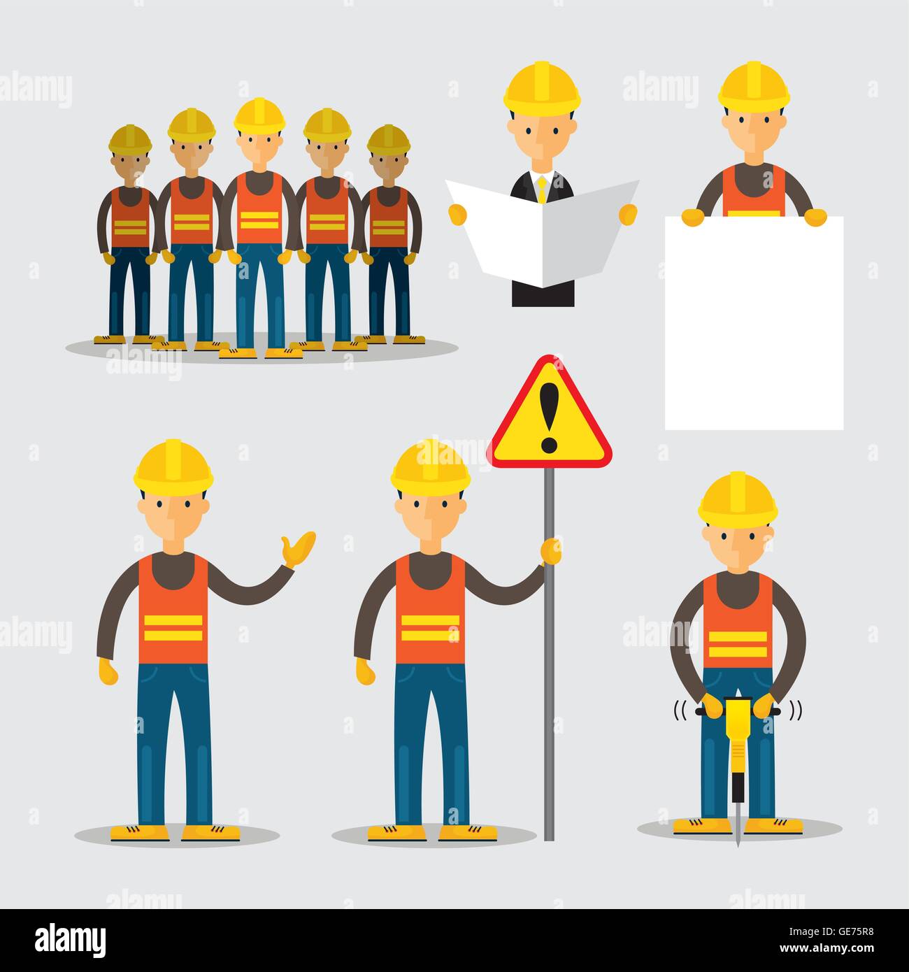 Construction Worker People Set, Engineer, Builder, Occupation Stock Vector