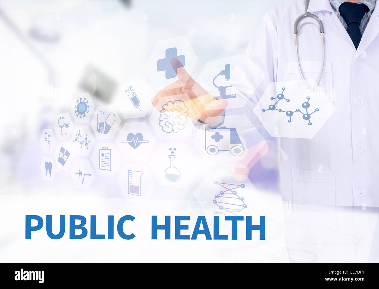 PUBLIC HEALTH Medicine doctor working with computer interface as