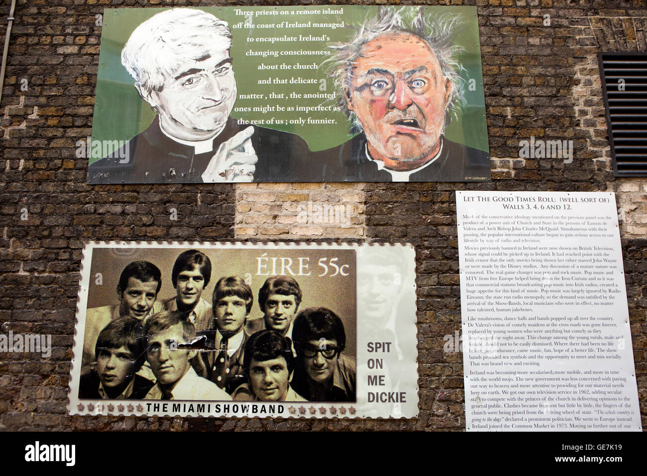 Ireland, Dublin, Temple Bar, The Icon Walk, Miami Showband, Father Ted and Father Jack Stock Photo