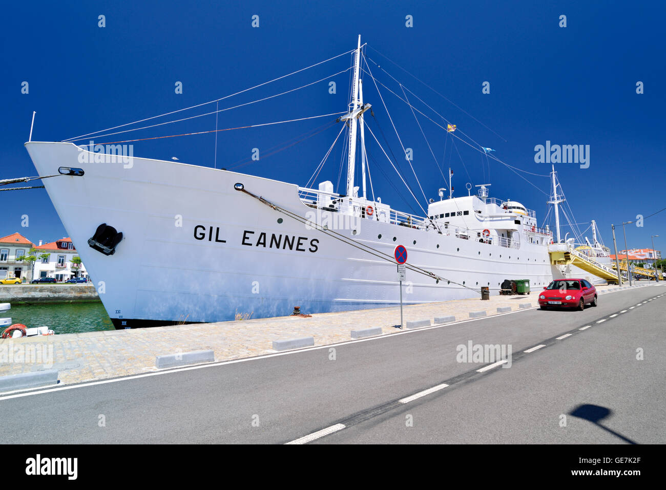 Portugal, Viana do Castelo: Hospital museum ship Gil Eannes anchoring at quay Stock Photo