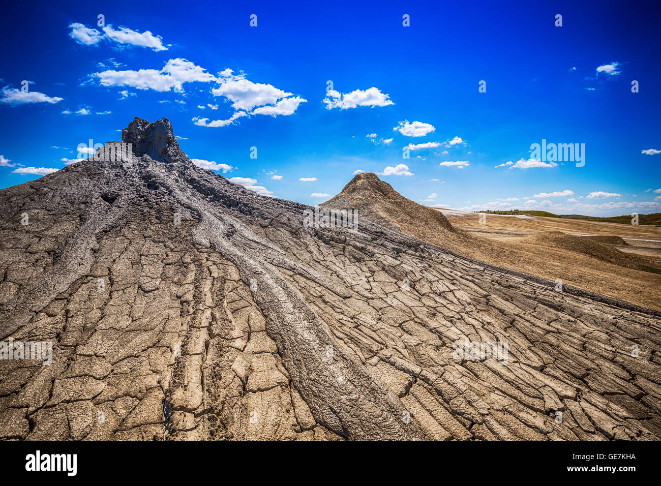 Active mud volcanoes in Buzau, Romania Stock Photo