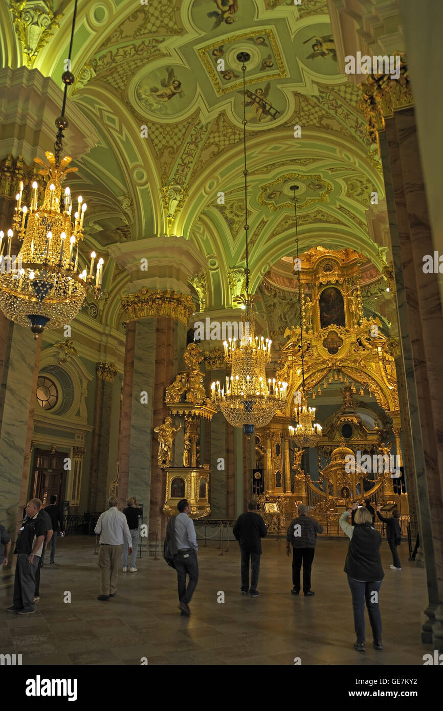Main altar of Cathedral of Saints Peter and Paul, Fortress of Saints Peter and Paul, St Petersburg, Russia. The burial place of Stock Photo