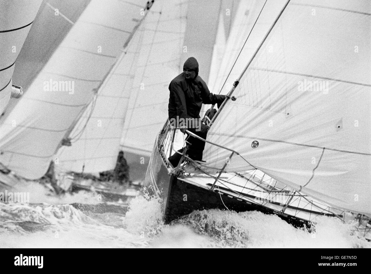 AJAXNETPHOTO. 1979. COWES, ENGLAND. - ADMIRAL'S CUP  - FLEET START OF THE FIRST INSHORE RACE ON THE ROYAL YACHT SQUADRON LINE IN WINDY CONDITIONS. PHOTO : JONATHAN EASTLAND / AJAX REF:()YAR ADC LOOKOUT 979 Stock Photo