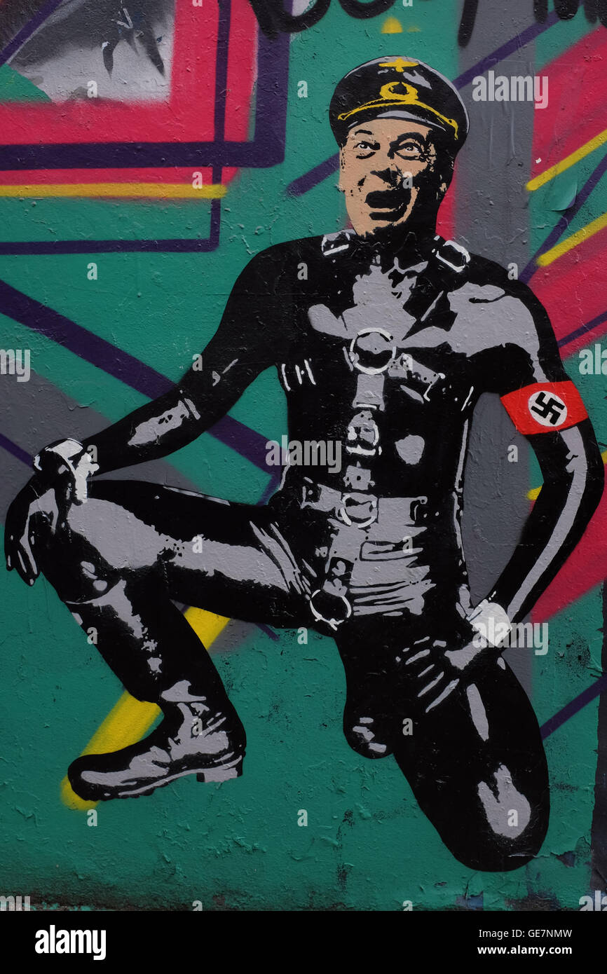 graffiti, Nigel Farage as Nazi in bondage gear Stock Photo