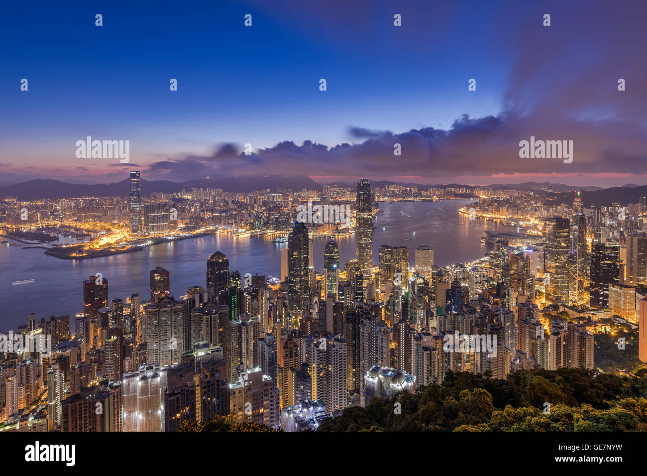 Hong Kong city view from peak at dawn Stock Photo - Alamy