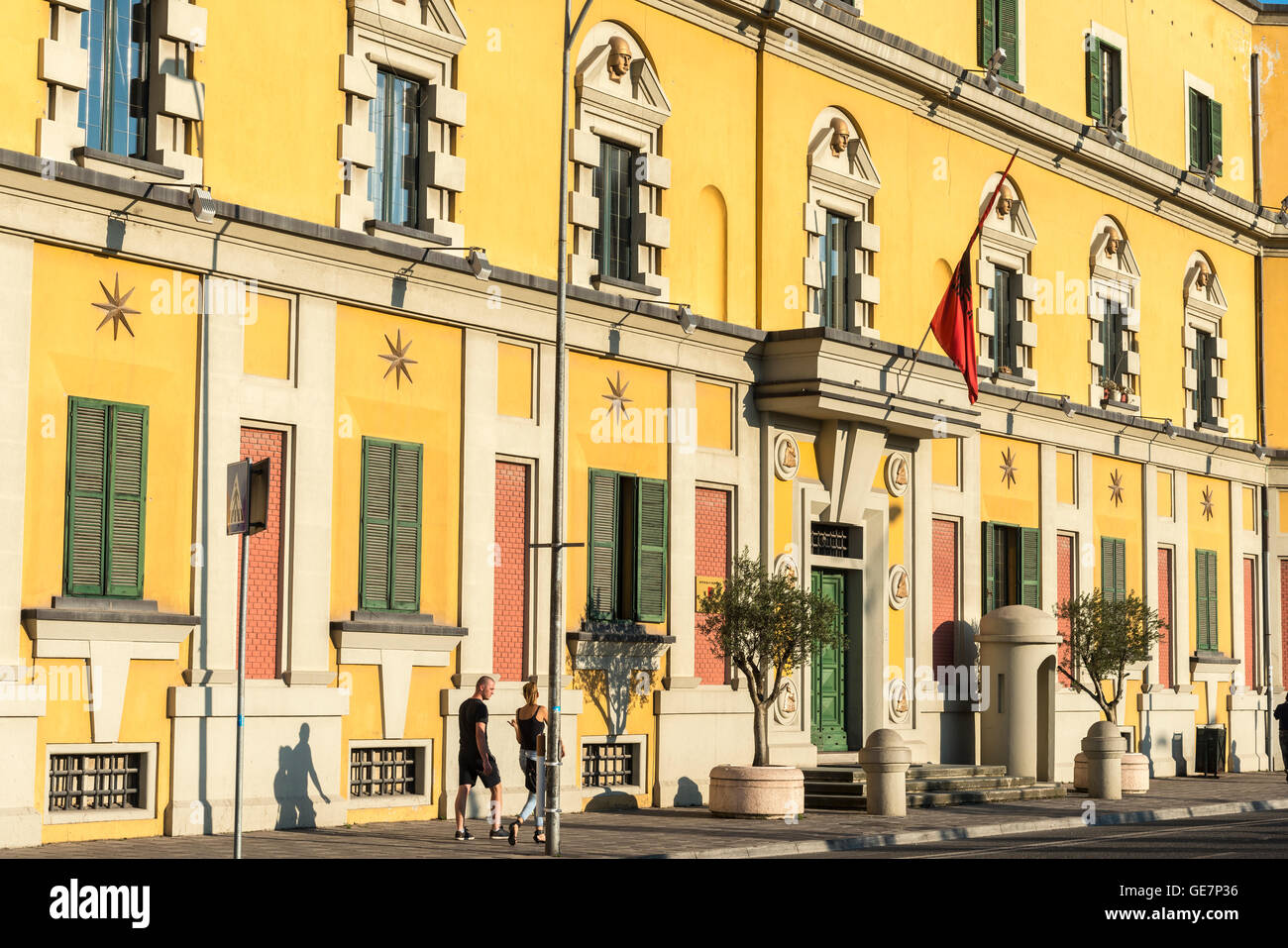 Government ministry buildings on Skanderbeg Square, Tirana, Albania, Stock Photo