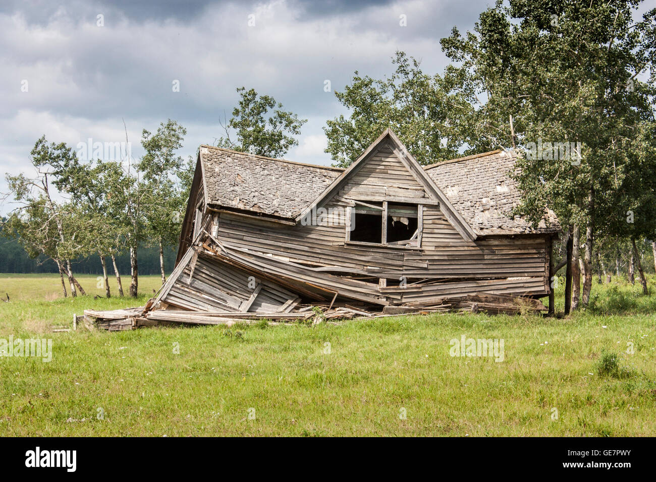 collapsed abandoned timber house near Victoire Saskatchewan Canada ...