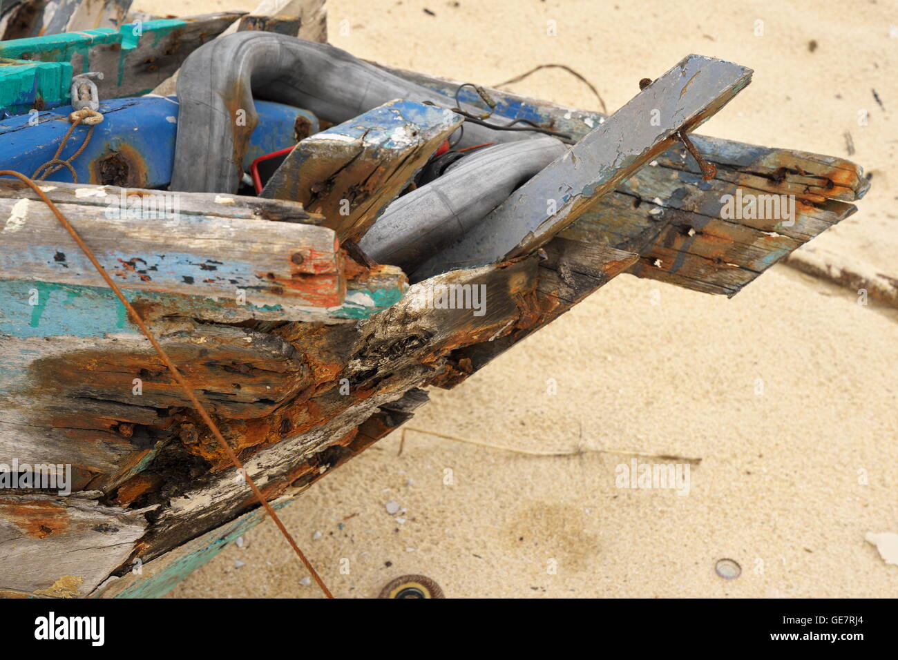 Detail of abandoned wooden fishing boat Stock Photo - Alamy