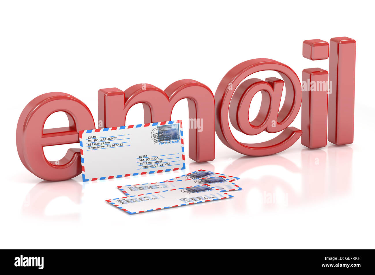 E-mail concept, 3D rendering isolated on white background Stock Photo