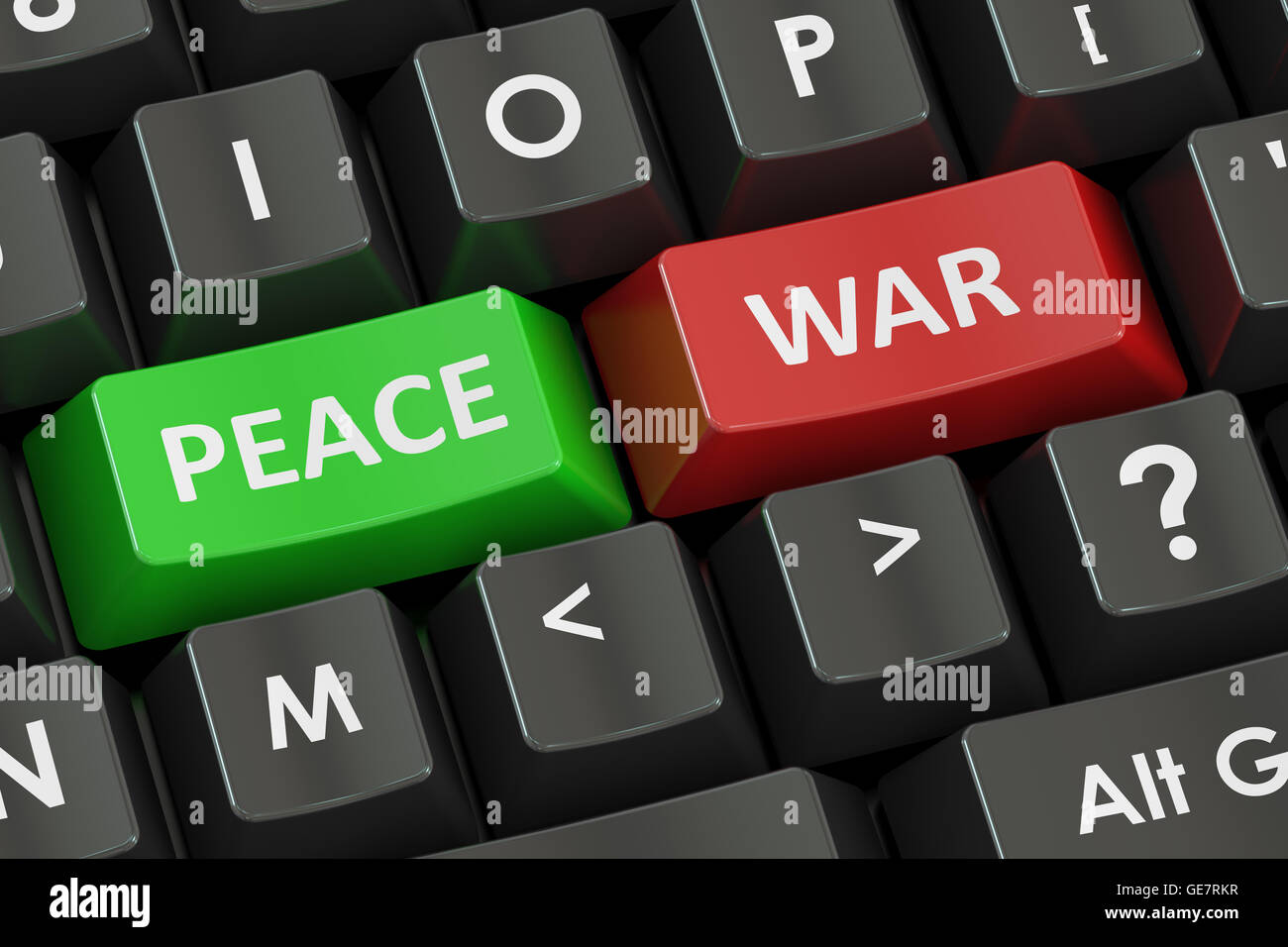 war and peace concept on the black keyboard, 3D rendering Stock Photo