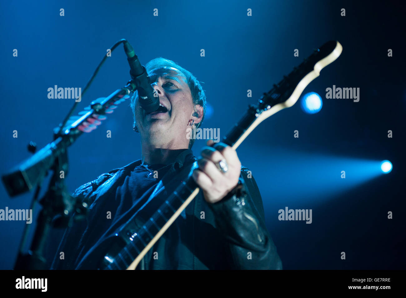 Glasgow Scotland, UK - November 14, 2013: Jerry Cantrell of American band Alice in Chains performing on stage in Glasgow Stock Photo