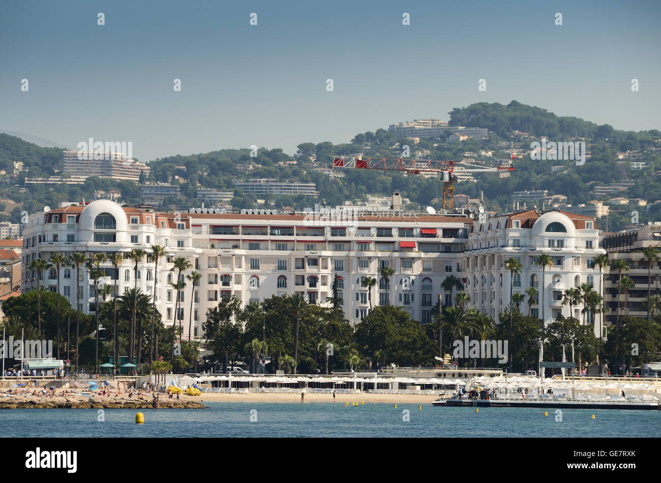 Luxury hotel "Inter Continental Carlton" (343 rooms, built in 1911), located on the famous "La Croisette" Boulevard in Cannes, Stock Photo