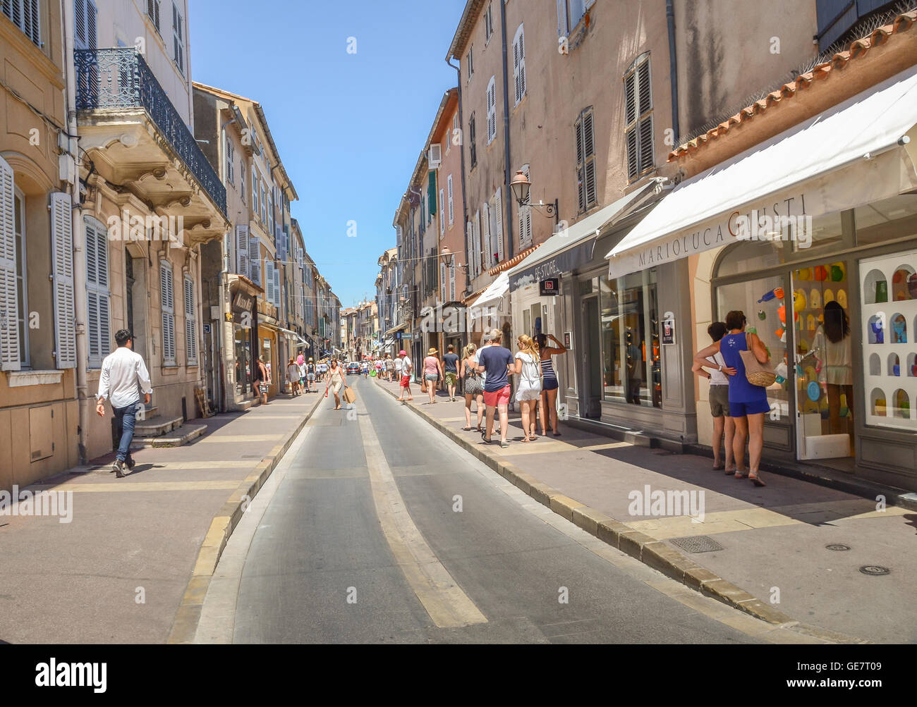 Shopping street in St. Tropez, France Stock Photo