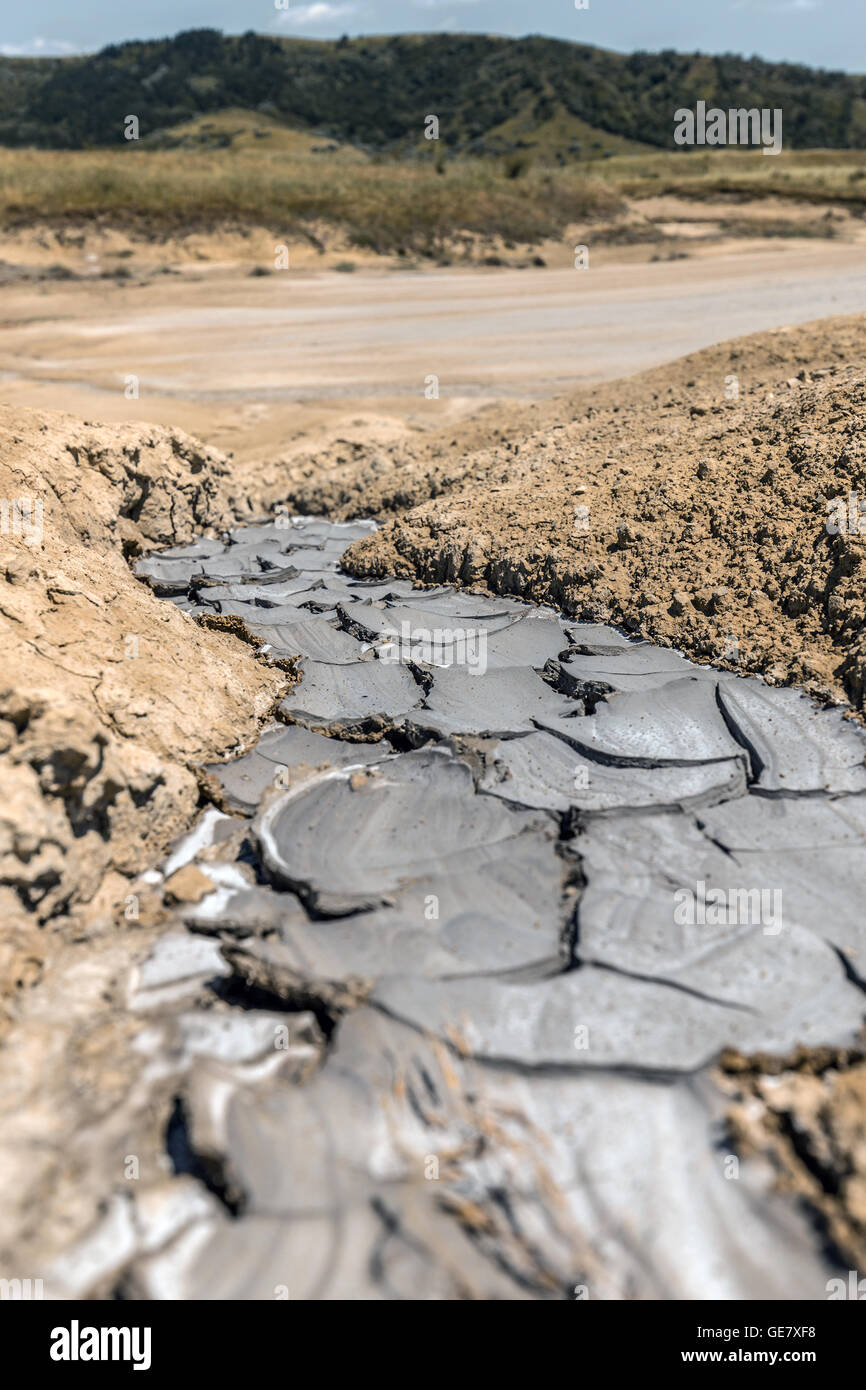 Mud flow, cracked mud ground Stock Photo