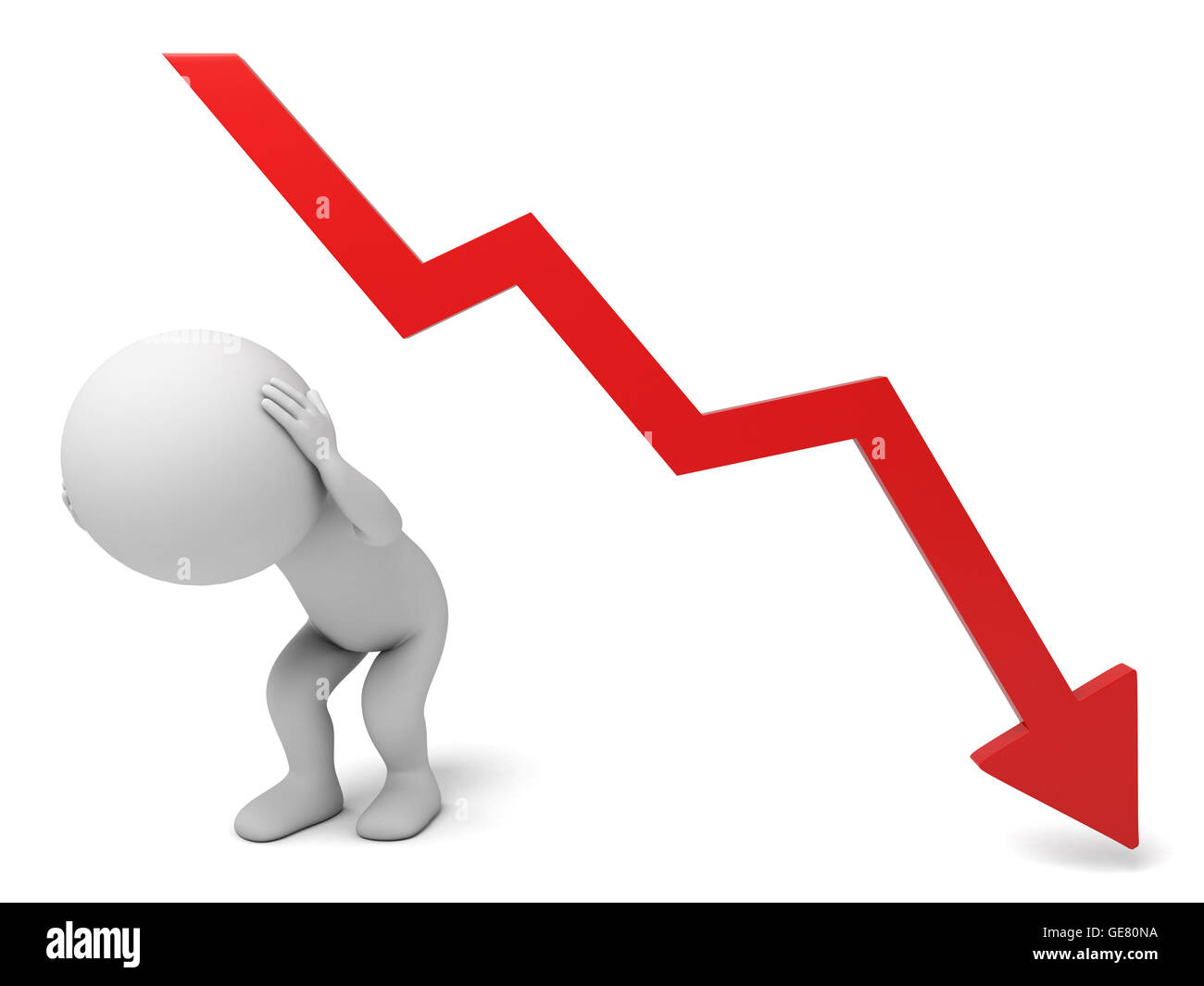 The 3d guy and a downward trend curve Stock Photo