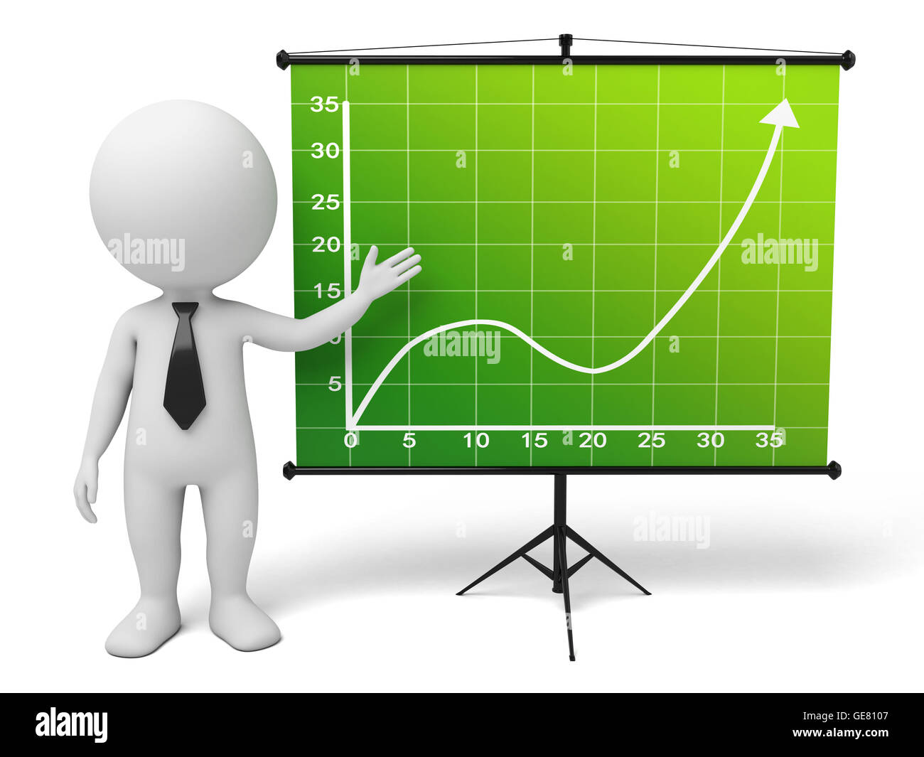 The 3d guy and a up trend curve Stock Photo