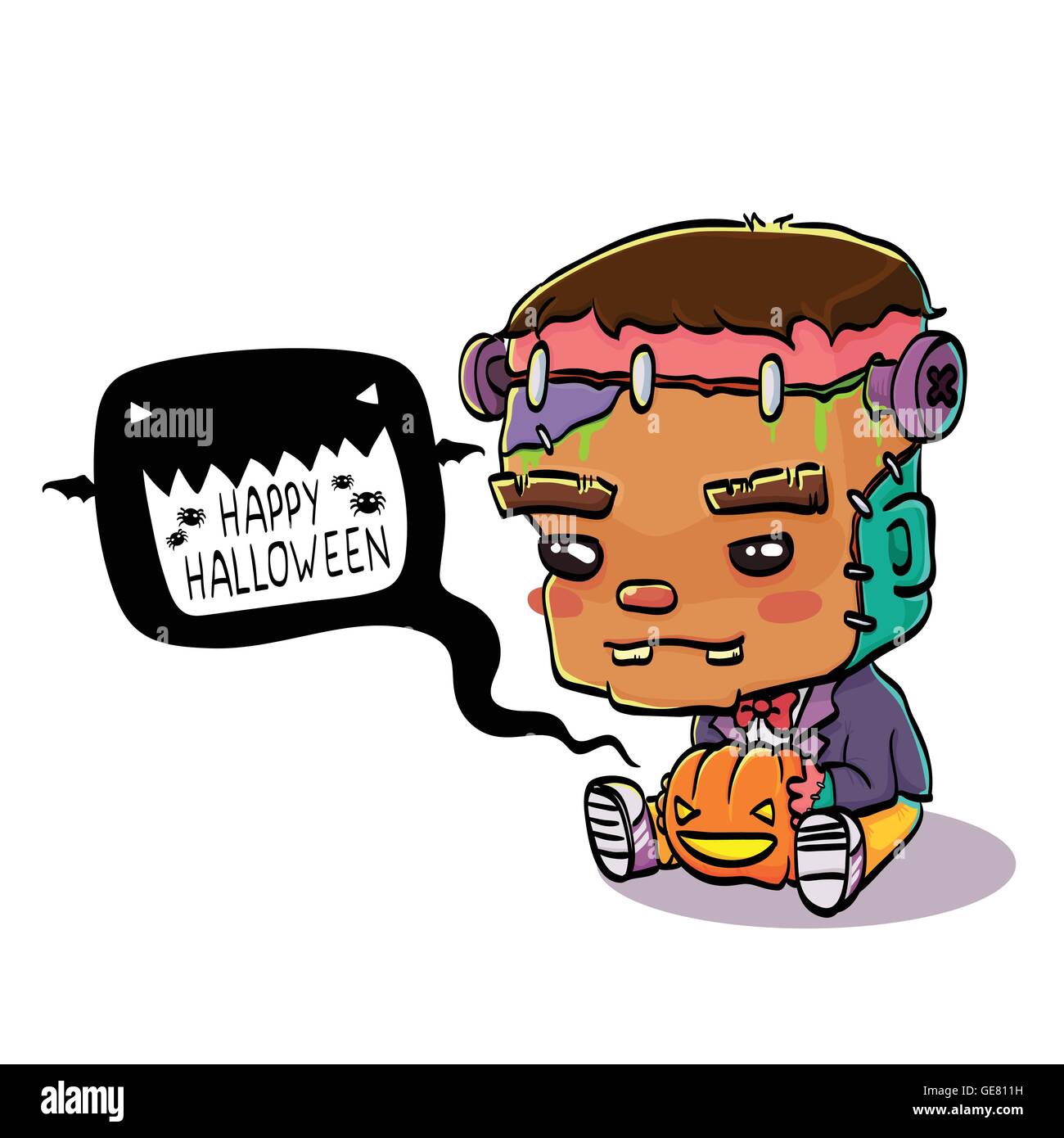 Vector Illustration of Cute Cartoon Character Frankenstein for ...