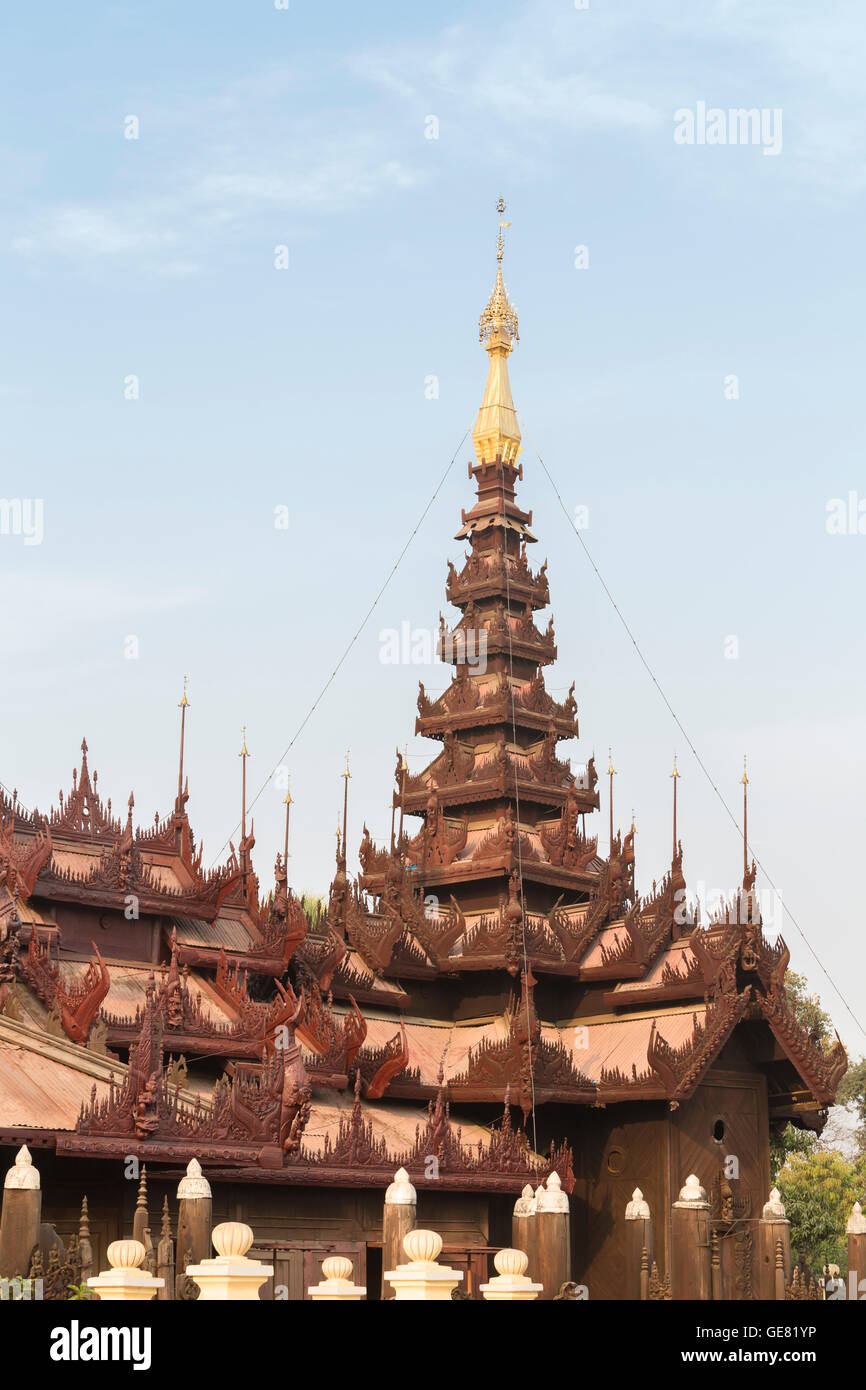 Kyaung Shwe In Bin teakwood temple and monastery, Mandalay, Myanmar Stock Photo