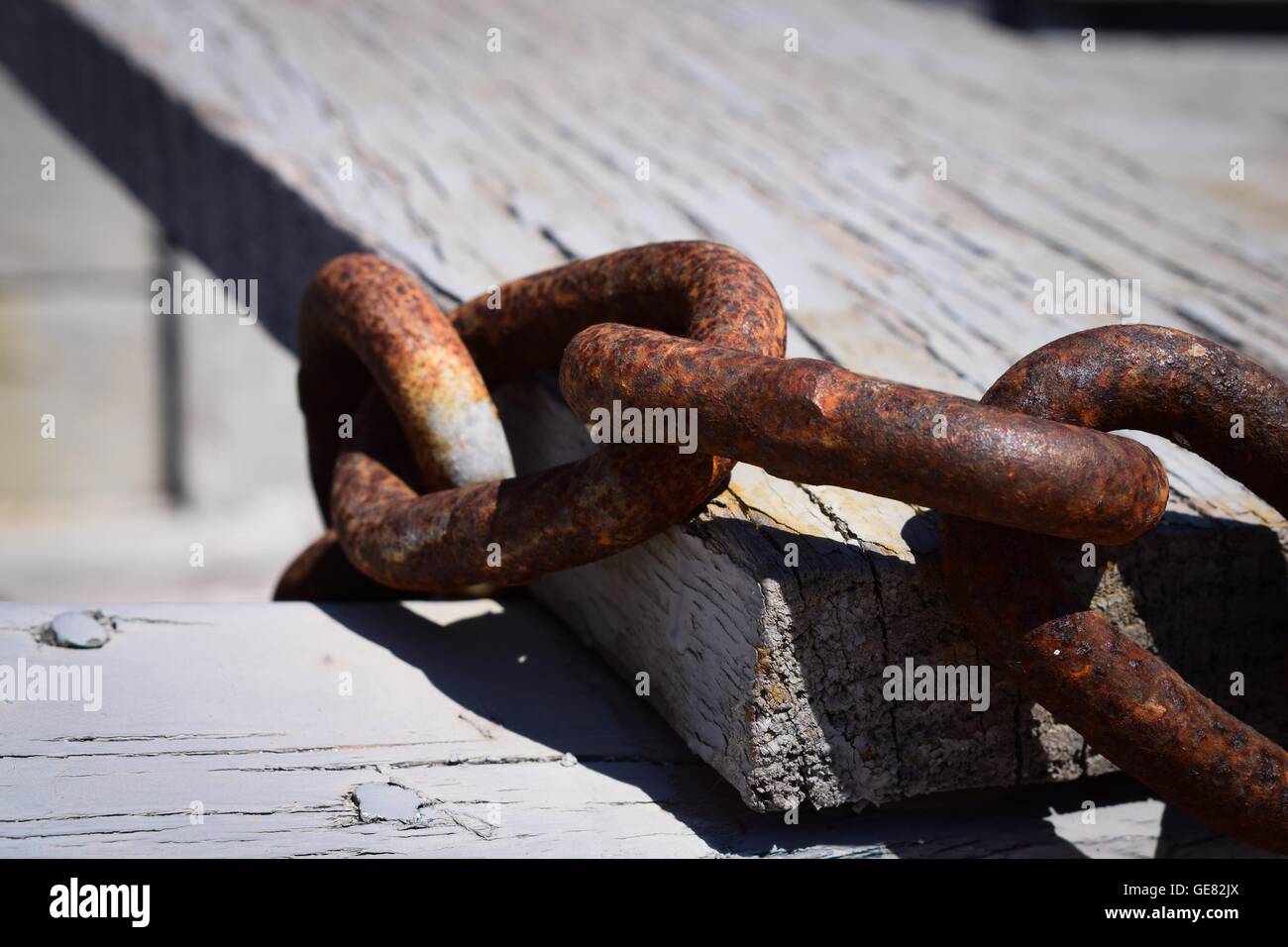 Close up of rusty metal chain links Stock Photo