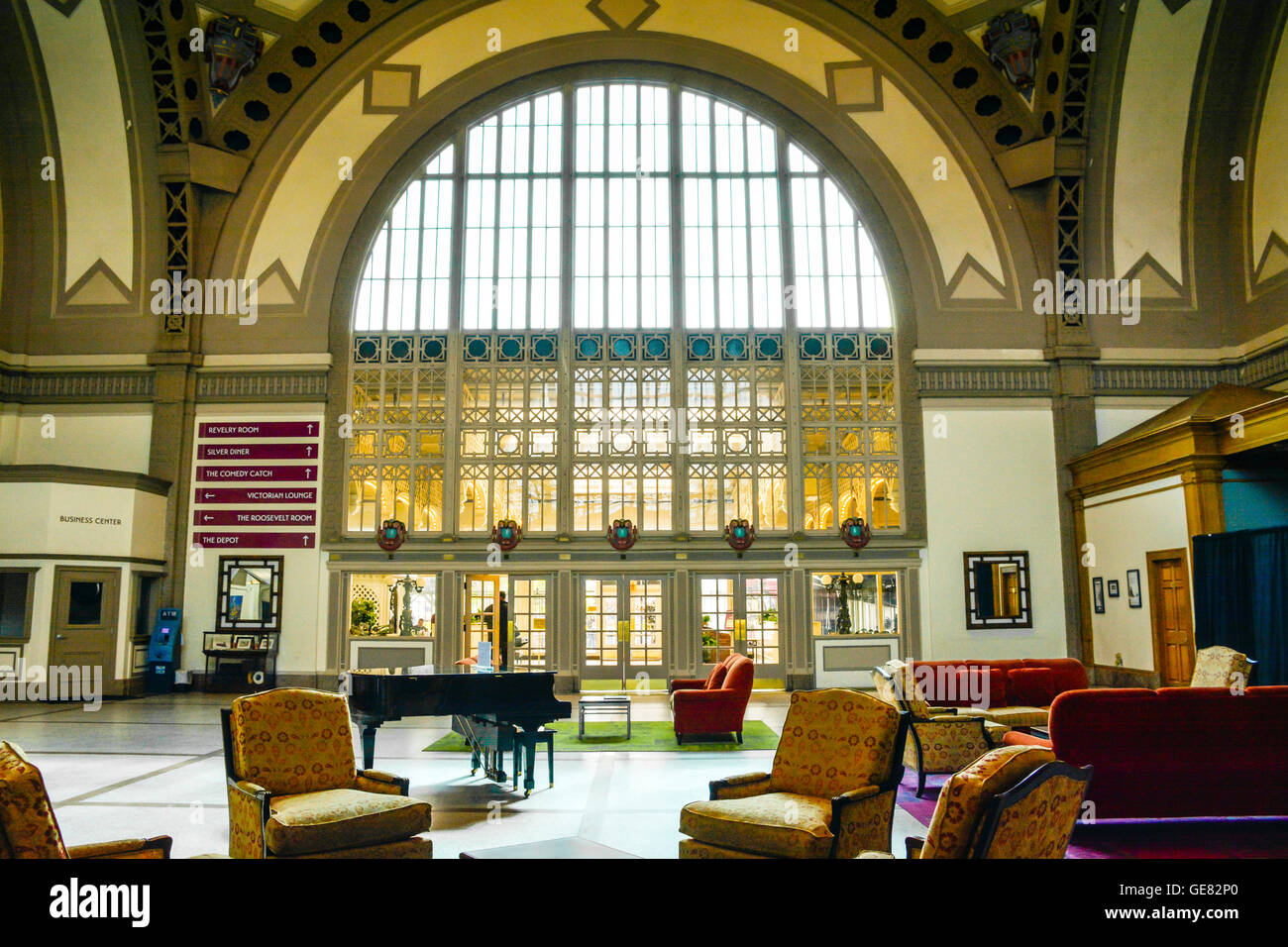 Beautiful interior of the lobby of the historic Chattanooga Choo Choo Hotel in TN, named after the famous Glenn Miller song Stock Photo