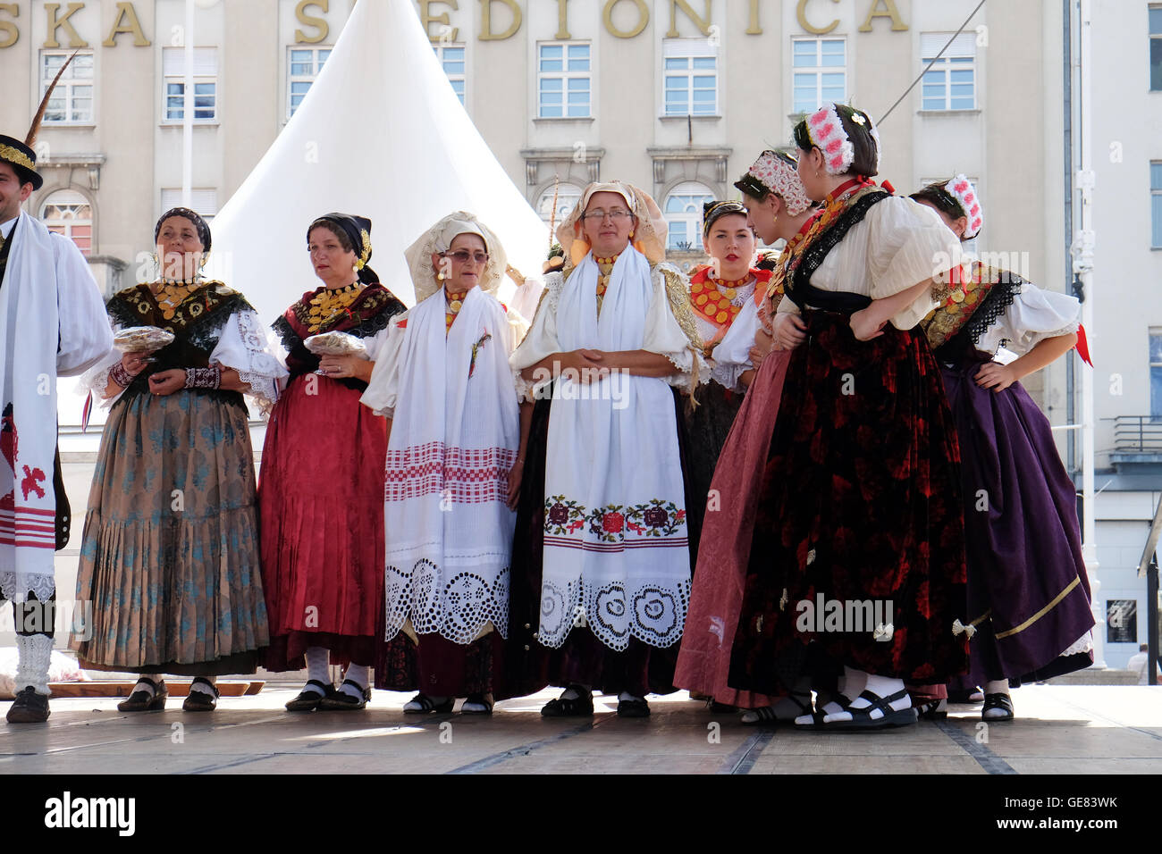 Members of folk group Kolo from Donja Bebrina, Croatia  during the 50th International Folklore Festival in Zagreb, Croatia Stock Photo