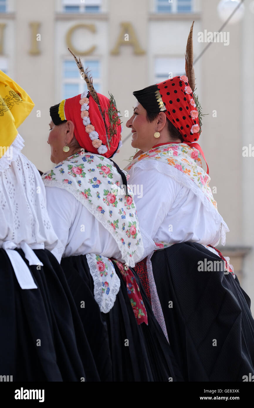 Members of folk group Kolo from Donja Bebrina, Croatia  during the 50th International Folklore Festival in Zagreb, Croatia Stock Photo