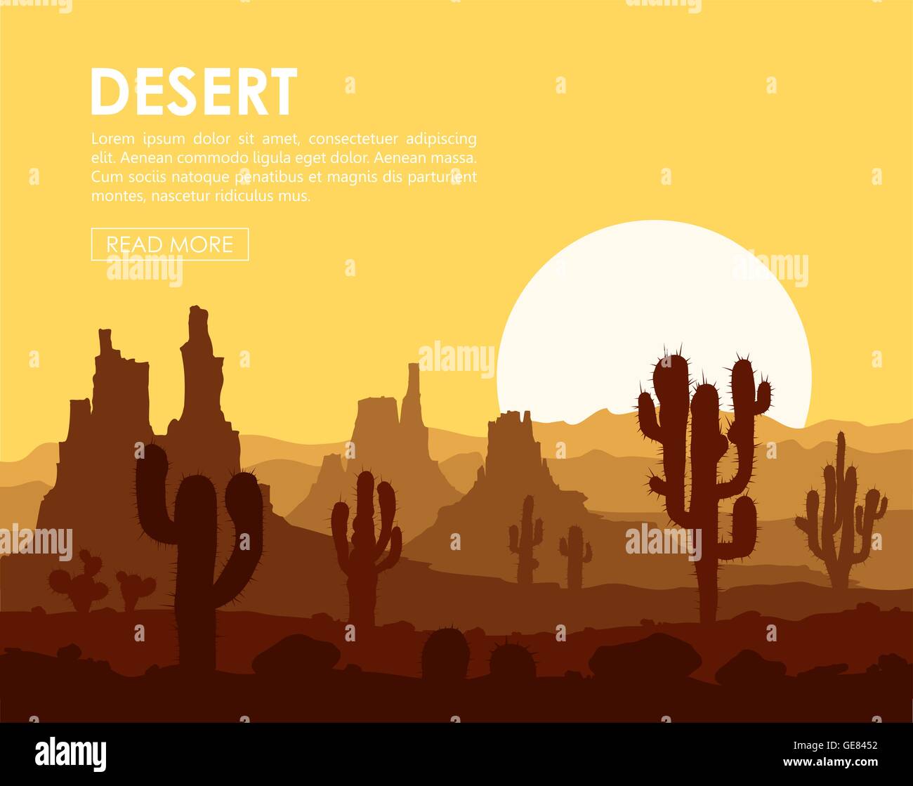 Sunset in stone desert with cactuses Stock Vector Image & Art - Alamy