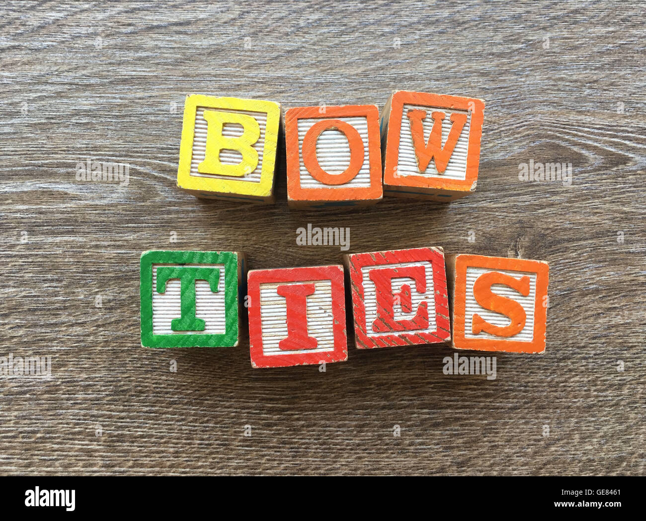 BOW TIES word written with wood block letter characters Stock Photo