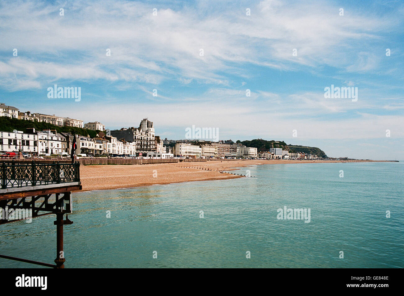 Hastings seafront from the pier, looking east towards the Stade Stock Photo