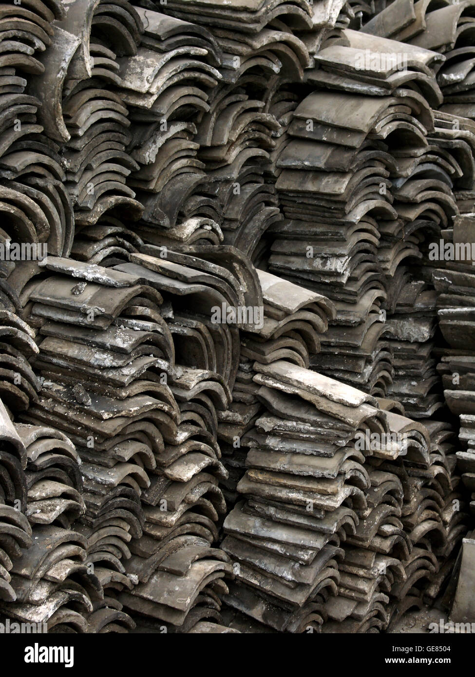 Roofing tiles in a hutong neighborhood. Hundreds of years old, “hutongs” form old residential areas of Beijing. China Stock Photo
