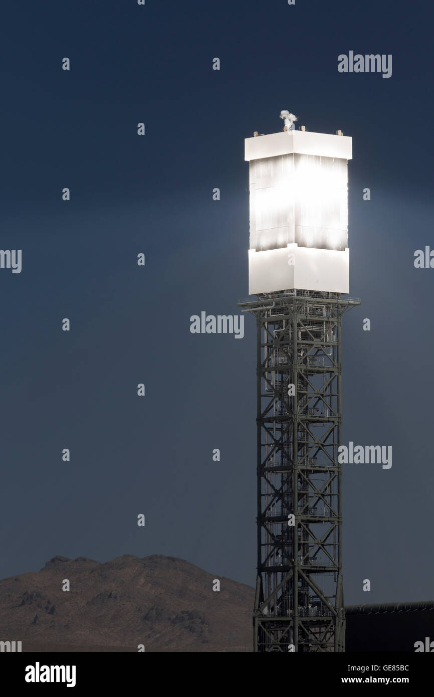 NRG Energy's Ivanpah Solar Project, a solar thermal electric generating facility in the Mojave Desert. Stock Photo