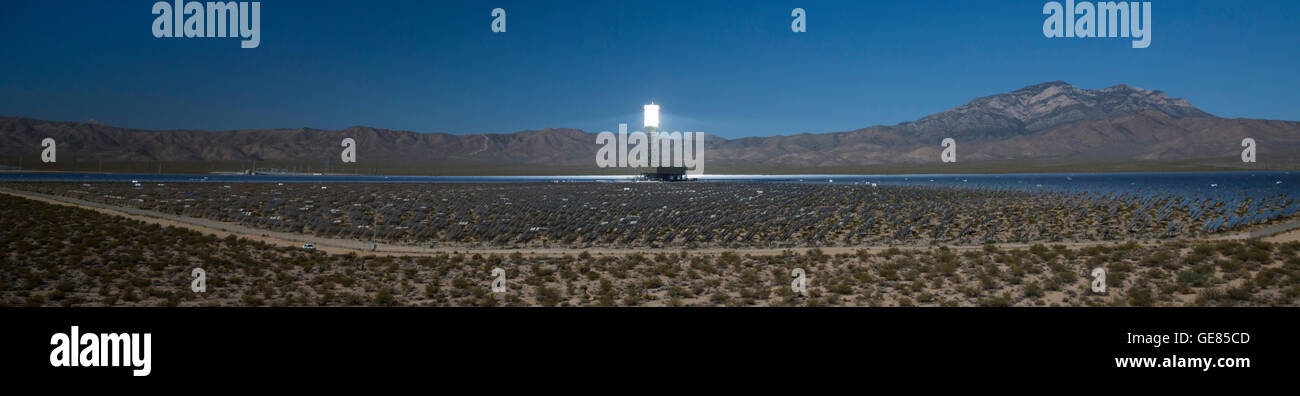 NRG Energy's Ivanpah Solar Project, a solar thermal electric generating facility in the Mojave Desert. Stock Photo