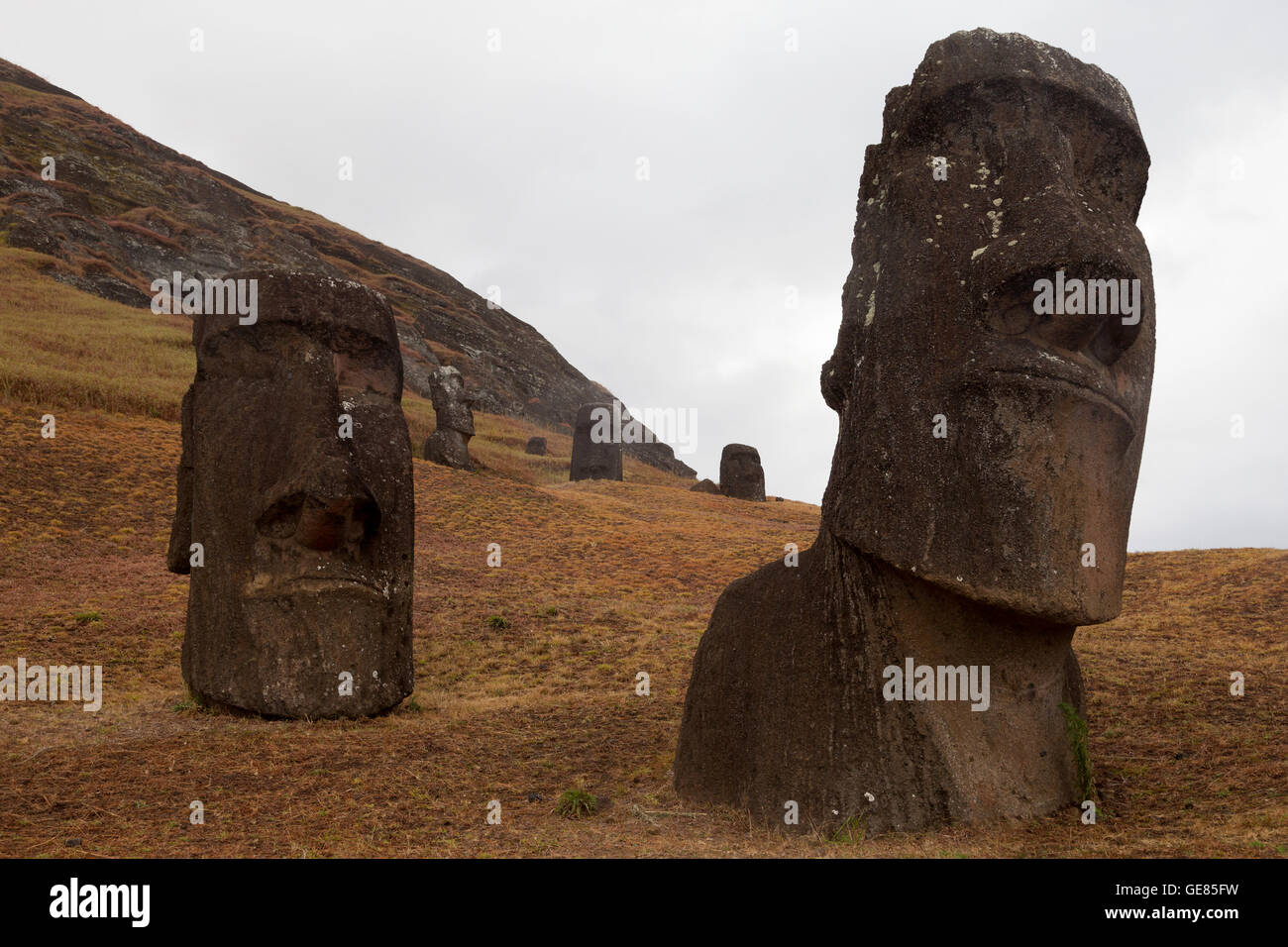 Rano Raraku on Easter Island Stock Photo