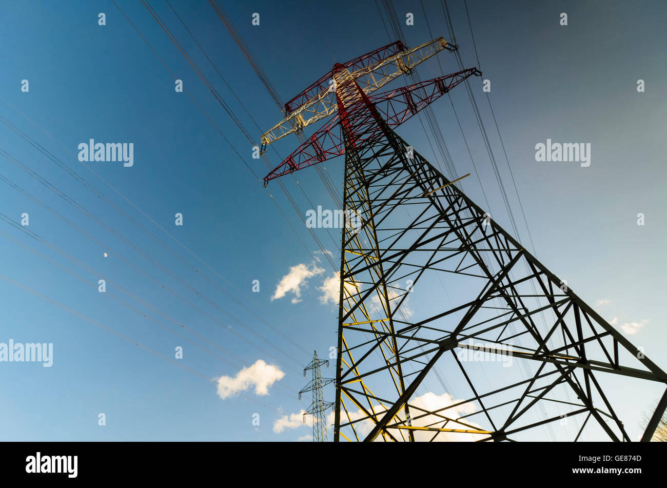 High-voltage lines , Pylon, Austria, Niederösterreich, Lower Austria, Donau Stock Photo