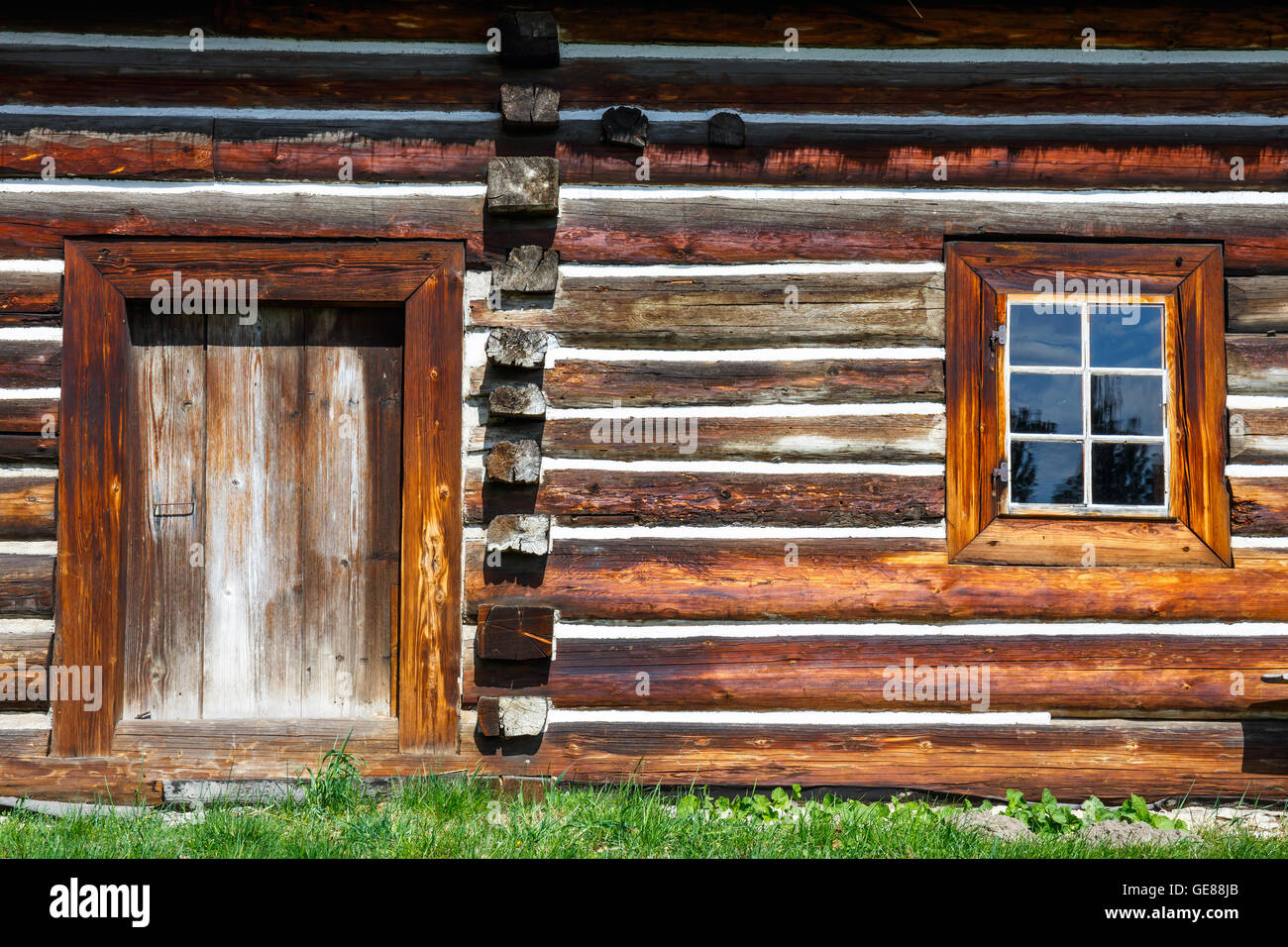 Facade of the old wooden house Stock Photo - Alamy