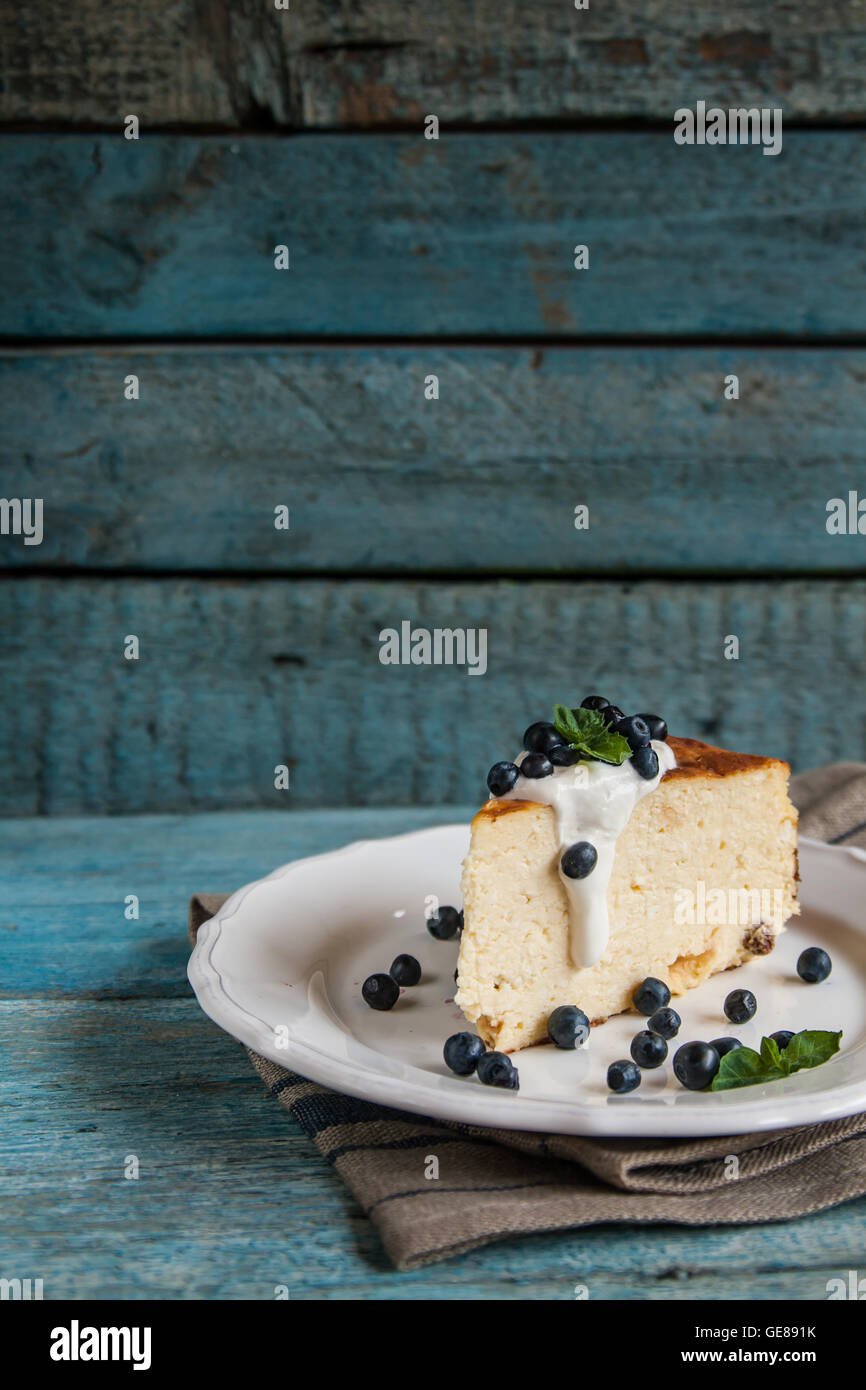 Cottage Cheese Baked Pudding Sour Cream And Blueberries In A