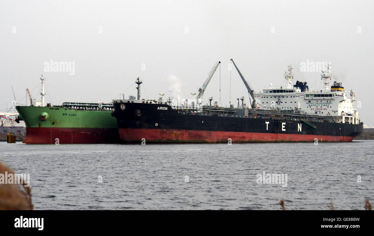 BW Lara (ship, 2004) IMO 9269257 & Arion (ship, 2006) IMO 9314894 Port of Amsterdam Stock Photo