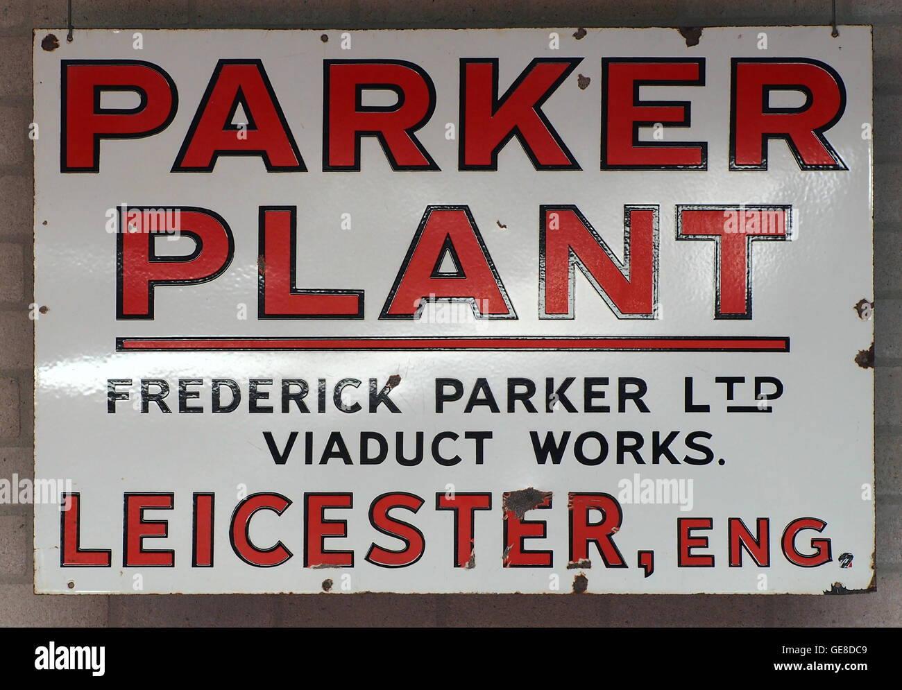 Parker Plant, Leicester, Emaille reclamebord Stock Photo
