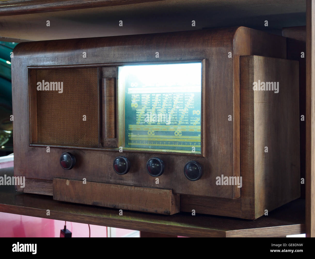 A radio receiver photographed at the Peugeot Museum, showcasing early ...