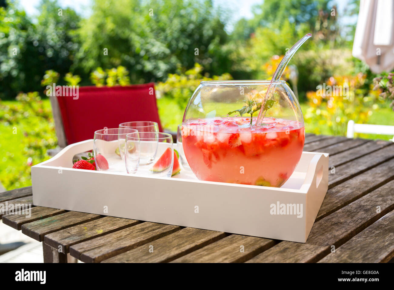 Watermelon strawberry kiwi bowle in garden Stock Photo - Alamy Watermelon strawberry kiwi bowle in garden Stock Photo - Alamy