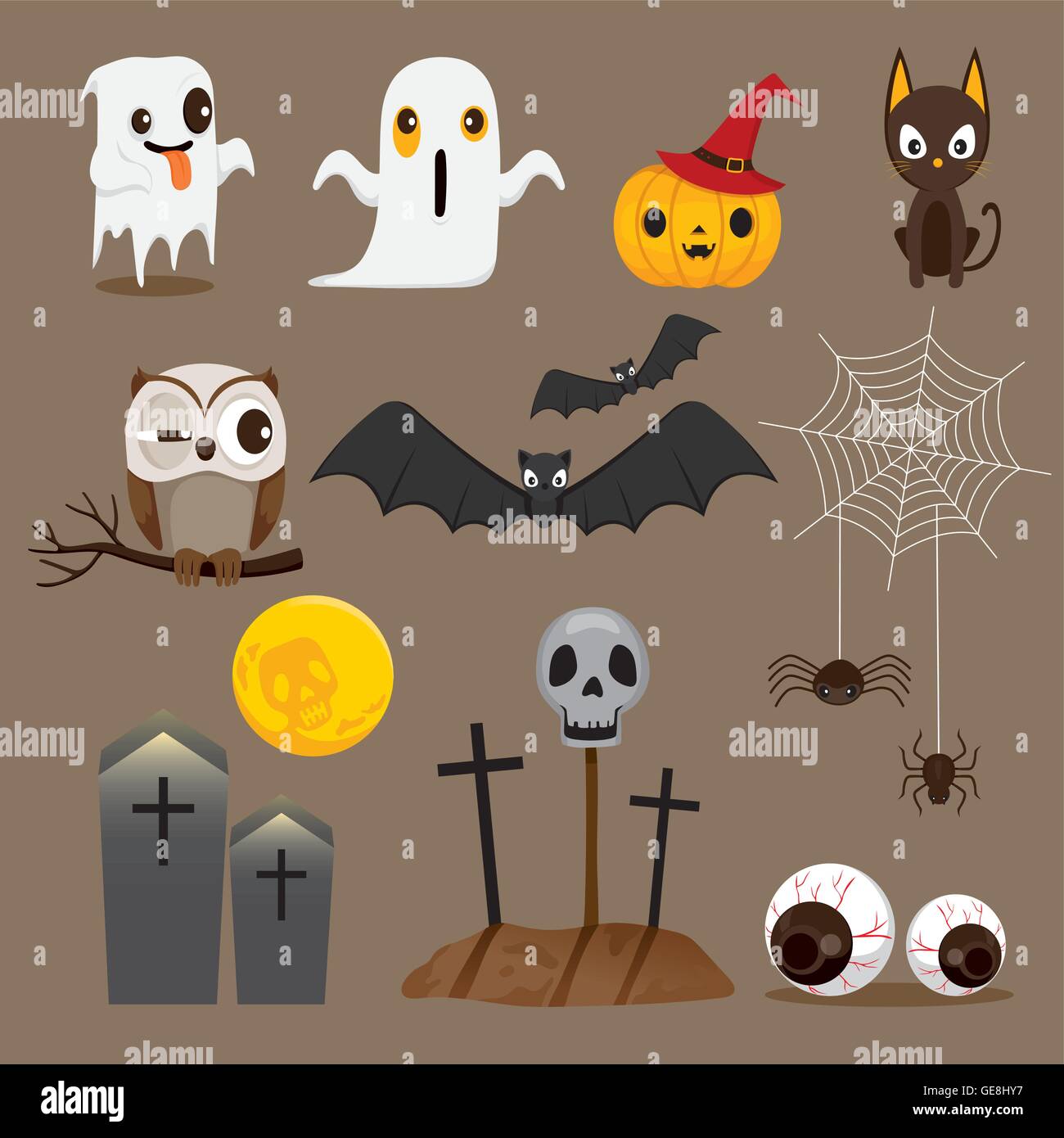 Halloween Icons Set, Mystery, Holiday, Culture, October, Decoration, Fantasy, Night Party Stock Vector